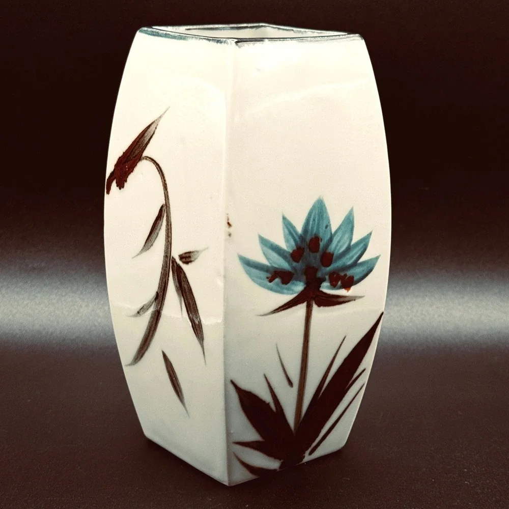 Vintage Napcoware Japan MCM Square Vase Turquoise Brown Floral Ceramic Botanical